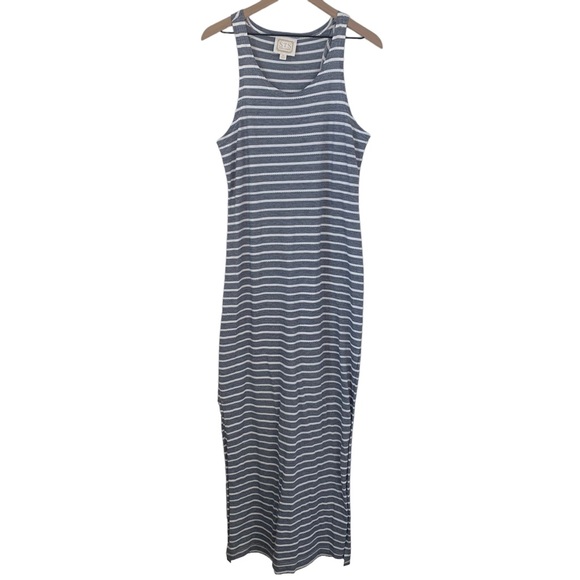 Sail to Sable Sleeveless Striped Long Side Slits Maxi Dress Navy and White Tank - Picture 1 of 9